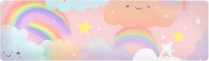 Pink Cute Rainbows and Stars Trivet Table Runner Heat Resistant 230F for Hot Dishes Pots Plates Kitchen Dining Table Protector Decorative 39.37 X 11.8 Inch