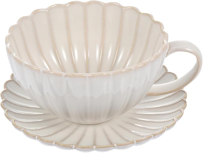 BESTOYARD Ceramic Coffee Cup and Saucer Set – 6.10"" x 6.10"" x 0.98"", 19.4 oz White Porcelain Heat-Retentive for Hot Beverages – for Home, Office, Café, Tea Lovers & Coffee Enthusiasts