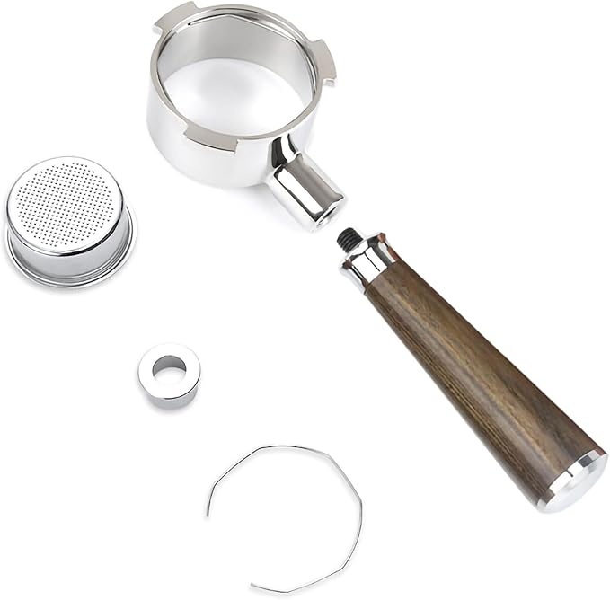 51mm 3 Ear Bottomless Portafilter for De Longhi EC680 EC685 EC885, Davonpha Professional Espresso Portafilter wi th Stainless Steel Basket & Black Rosewood Handle