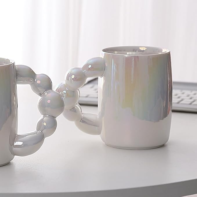 Pearl Ceramic Coffee Mug for Tea Latte Milk Cute Love Shape Cup for Home Office Women Gift 6.5 oz (Pearls White, 380 ml)