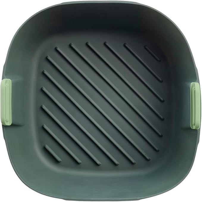 Lékué Air Fryer Basket - Large - 100% Platinum Silicone Baking Pan for Air Frying, Fits in Draw Tray, Flexible Corners, Pull-up Handles for Easy Removal, Flat Bottom with Drainage Grooves