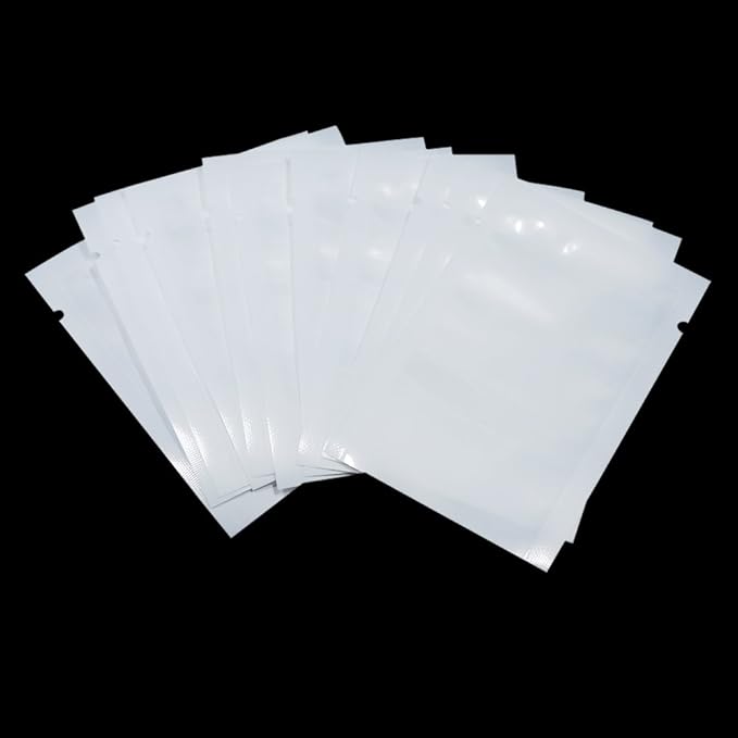 PABCK 300 Pcs 3.1x4.7 inch (Usable Size 2.75x4.3 inch) White Clear Front Open Top 2.8mil Plastic Vacuum Pouch Heat Sealable Bags for Food Storage Packets Mini Sample with Tear Notches