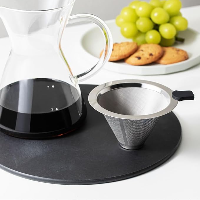 &NE NNS-371 Glass Dripper & Server with Stainless Steel Filter, Clear, Width 6.3 x Depth 4.7 x Height 6.1 inches (16 x 12 x 15.5 cm), Actual Capacity, 15.9 fl oz (450 ml), Heat Resistant Glass