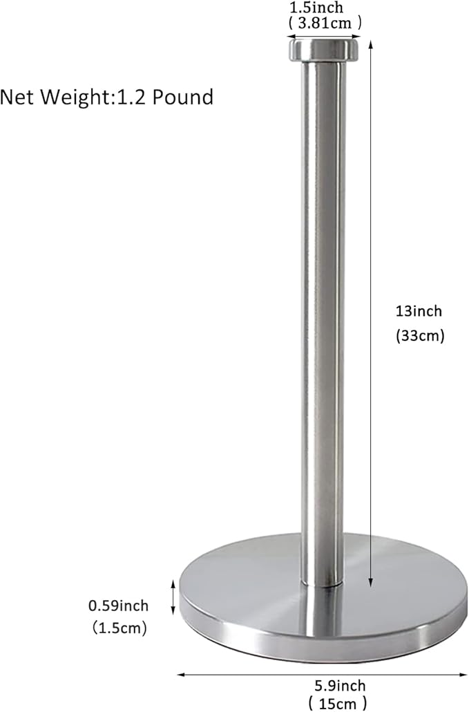 Silver Standing Paper Towel Holder for Kitchen& Bathroom Countertop,Under Counter, Table Or BBQ, Standard or Jumbo-Sized Roll Paper (with Stainless Steel Base)
