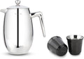 Easyworkz Nando French Press 34 oz, Bundled Stainless Steel Espresso Cup 2pcs Set Double Wall Insulated Metal Demitasse Cups 5 oz