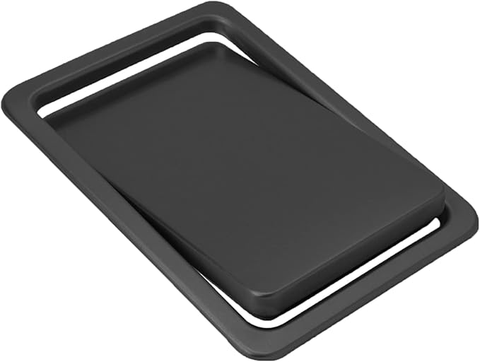 Flap Trash Bin Lid Embedded Countertop Built-in Garbage Can Square Swing Cover Stainless Steel Balance Flap Cover, for Kitchen Bedroom Workbench Office Desk,-Black,Silver,Black
