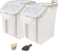 50LB Large Flour Storage Container Bin,2 Pack Airtight Plastic with Wheels Seal Locking Lid Dispenser Organizer Bin with Measuring Cup & Scoop for Flour, Rice, Grain 100LBS Total Capacity(Grey)