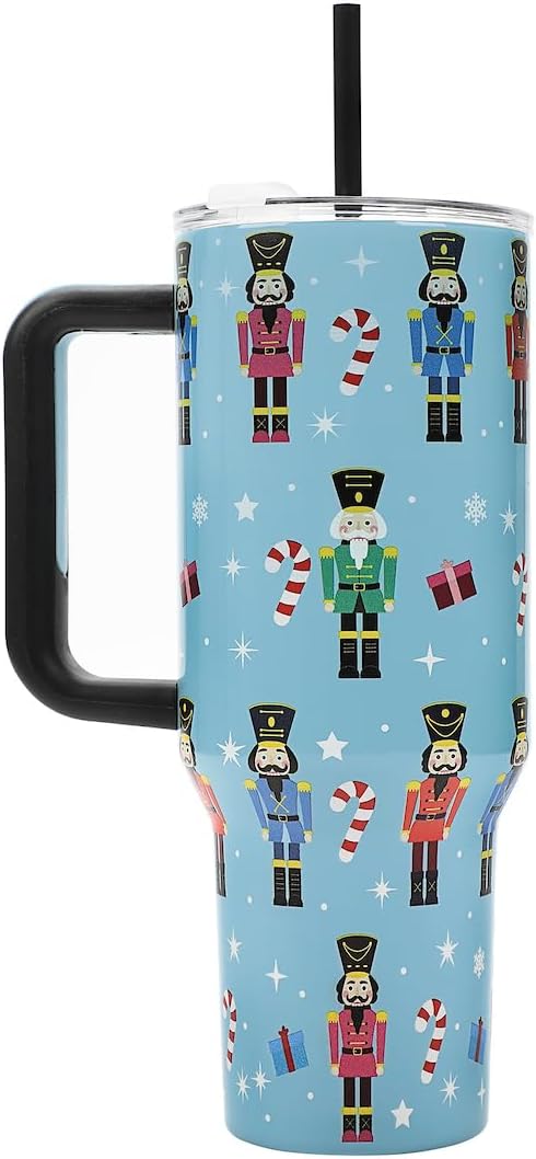 Bioworld Nutcrackers Vacuum Insulated 40 Oz. Stainless Steel Tumbler with Reusable Straw & Leak-Proof Lid Easy Carry Handle for Travel or Home