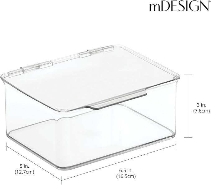 mDesign Plastic Playroom and Gaming Storage Organizer Box Containers with Hinged Lid for Shelves or Cubbies, Holds Small Toys, Building Blocks, Puzzles, Markers, Controllers, or Crayons, 8 Pack, Clear