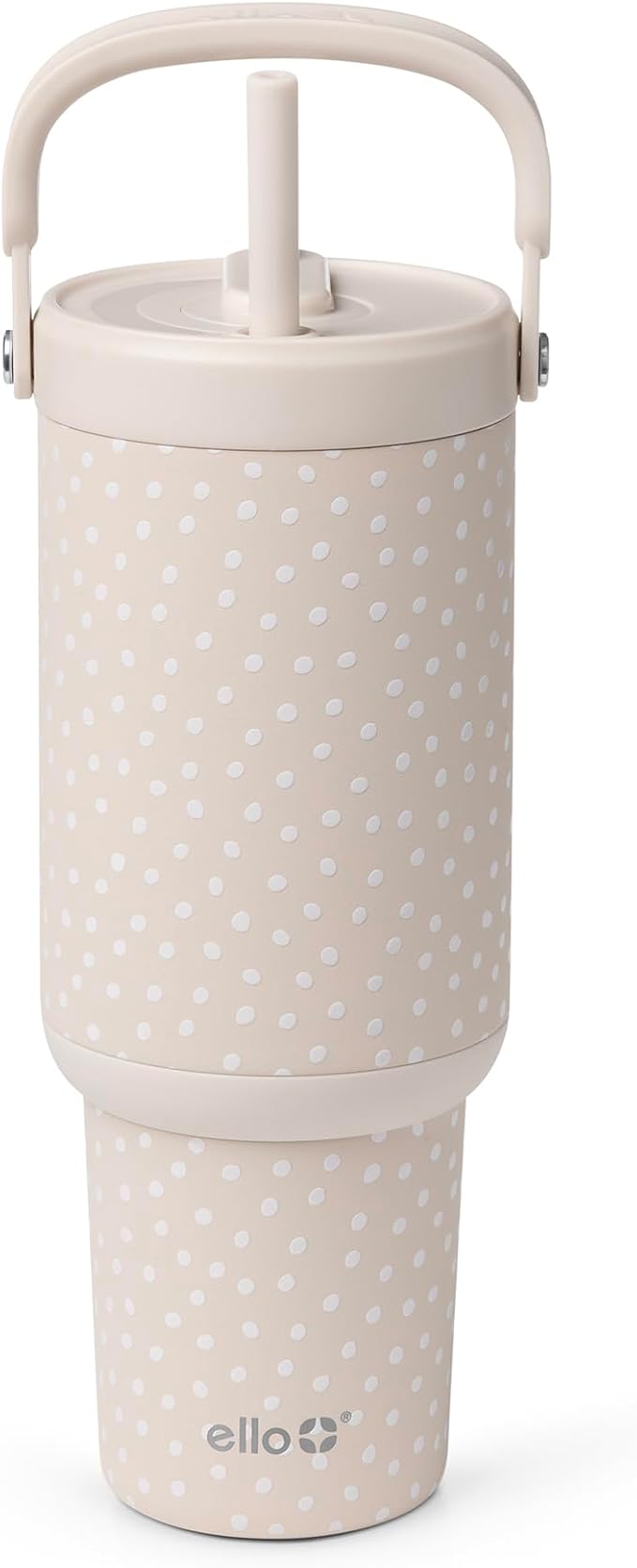 Ello Oasis Go+ 32oz Tumbler with Top Handle and Retracting Straw | Reusable Insulated Stainless Steel Cup, 100% Leakproof Water Bottle, 24 Hours Cold, Cup Holder Friendly For Travel | Wild Dot