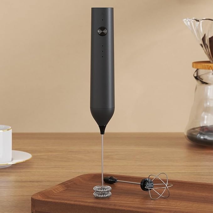 Rechargeable Handheld Milk Frother Set with 3 Speeds, Electric Foam Maker for Coffee Latte, Stainless Steel Whisk and Base Included(Silver)