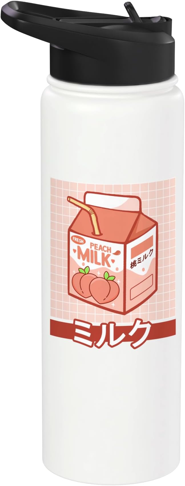 Cute Funny 90s Japanese Kawaii Aesthetic Peach Milk Stainless Steel Insulated Water Bottle