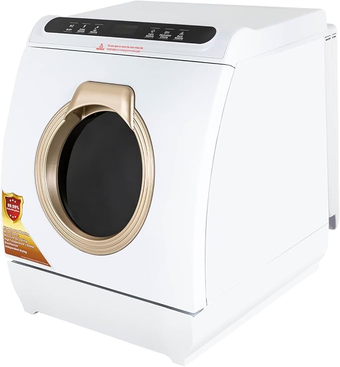 Countertop Dishwasher, Portable Dishwasher With Water Tank, 3 Washing Programs, 360-Degree Water Spraying, 75°C Hot Air Drying Technology, 110v, 1200w (White+Gold)
