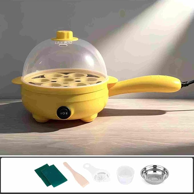 Boiled Egg Cooker 450W,Hard Boiled Eggs Cooker Electric 7 Egg Capacity,Plastic,Auto Power Off with Measuring Cup,Compact,Easy for Kitchen,Travel,Yellow (Yellow)