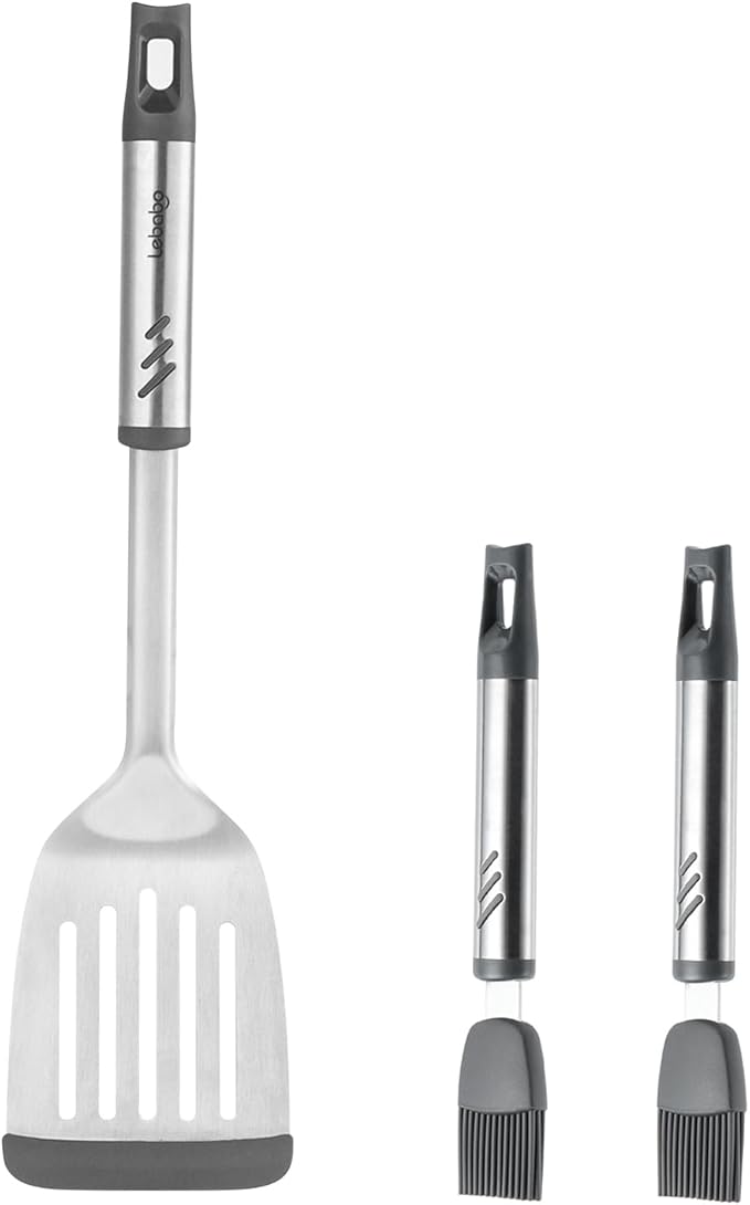 Silicone Slotted Turner Fish Spatulas for Nonstick Cookware, and Silicone Pastry Brush for Baking Barbecue, Comfortable Grip, Dishwasher Safe