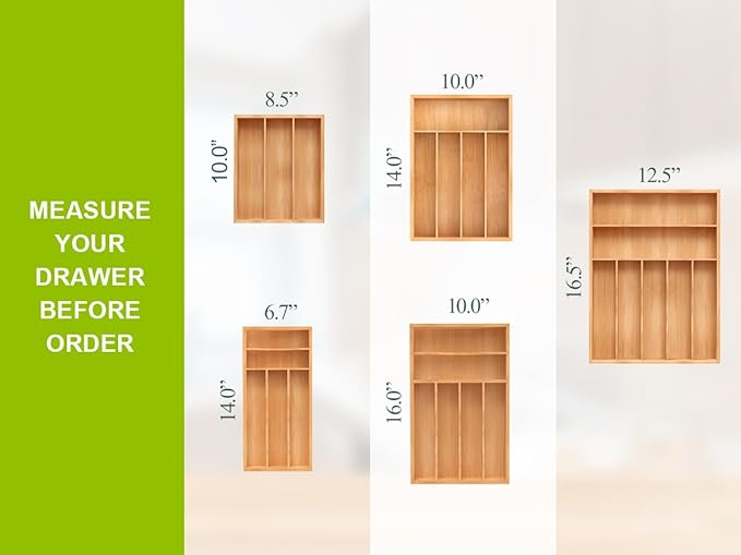 Unibambou Bamboo Utensil Drawer Organizer with Removable Dividers, Kitchen Organizer for Flatware Cutlery, Silverware Tray for Drawer (5/4 Flexible Slots, Natural)