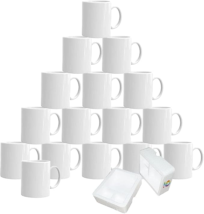 MR.R Set of 16 Sublimation Blanks Dishwasher White Ceramic Coffee Mugs 11oz Blank Ceramic Classic Drinking Cup Mug For Milk Tea Cola Water