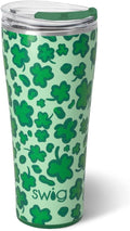 Swig Life 32oz Insulated Tumbler, Travel Coffee Tumbler with Lid, Cup Holder Friendly Travel Coffee Mug, Stainless Steel, 32 oz, Reusable Insulated Mug with Lid (Lucky Leopard)