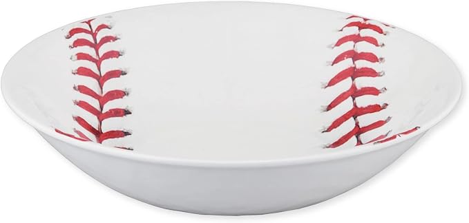 UPware 12 Piece Baseball Melamine Dinnerware Sets, Outdoor Dishes Set, Plates and Bowls Sets, Service for 4, White