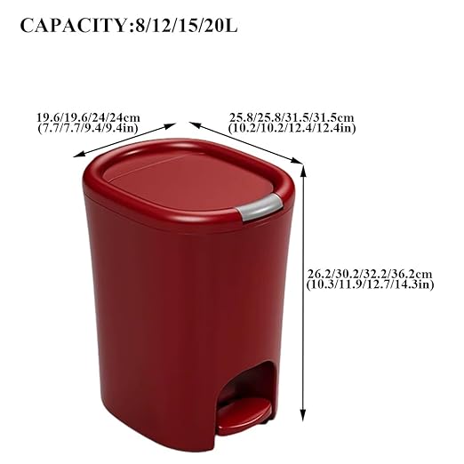 Trash can with lid, Plastic Trash can with Foot Pedal, Suitable for Dining Room, Bedroom, Living Room, Indoor and Outdoor(C,12L)