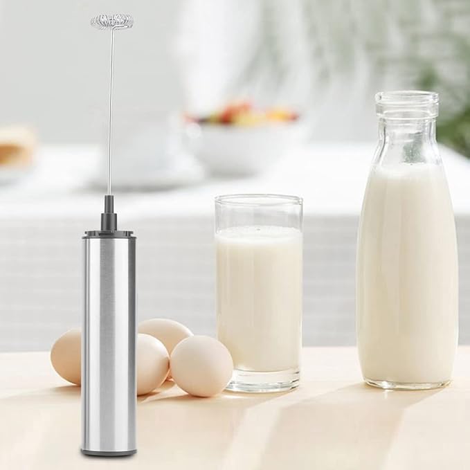 Electric Milk Frother, Stainless Steel Coffee Foam Maker Rechargeable Coffee Whipper Handheld Blender Whisk with USB Port for Latte, Cappuccino, Hot Chocolate, Egg