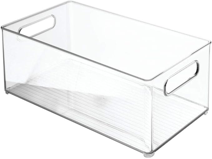 mDesign Plastic Bathroom Storage Container Bins w/ Handles - Closet, Cabinet, Vanity, Cupboard Shelf Organization, Hair Tools Accessory Organizer - Ligne Collection; Clear, 14.6x8.1x6 (Pack of 4)