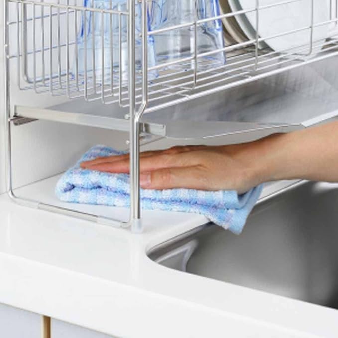 Yoshikawa 1306108 Dish Drainer Rack, Drainer, High, Width 5.9 x Depth 18.5 inches (15 x 47 cm), for 3-4 People, Made in Japan, Tableware, Sink Side, Wider Width