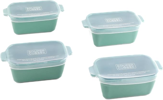 Souper Cubes Ceramic Baking Dishes 2.0-5" x 3" Small Casserole Dishes for Oven with Silicone Lids, Oven, Microwave and Air Fryer Safe,USA Made, Set of 4 - Kale
