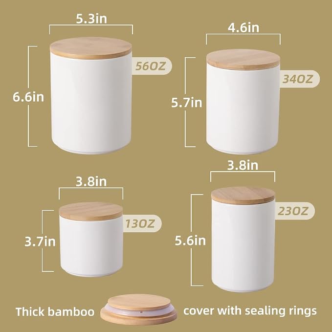 Sweejar Kitchen Canisters Ceramic Food Storage Jar Set, Stackable Containers with Airtight Seal Wooden Lid for Serving Ground Coffee, Tea, Herbs, Grains, Sugar, Salt - Set of 4 (Gray)