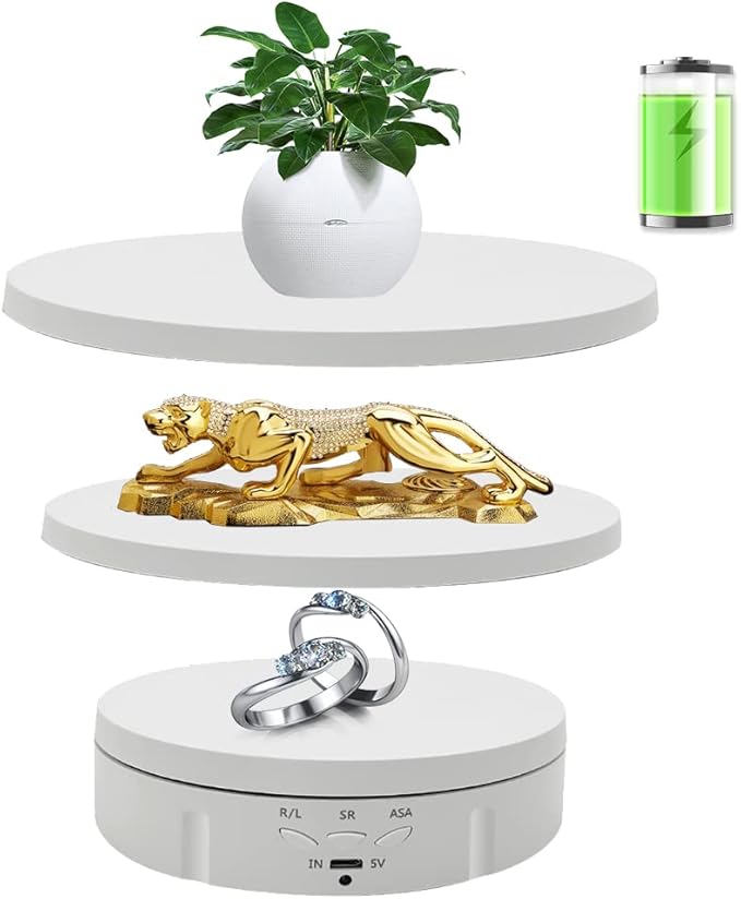 JAYEGT 3 in 1 Motorized Rotating Display Stand with 5.74/7.08/8.66 inch Replacement Cover，Max 22lbs Load , 3D Models, Cake -White