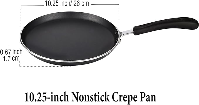 Cook N Home 10.25-Inch Nonstick Heavy Gauge Crepe Pancake Pan Griddle, 26cm, Black
