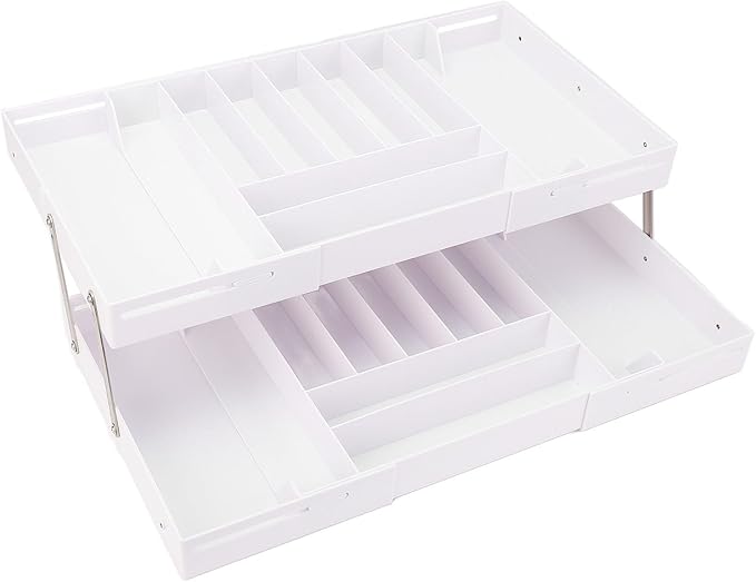 TOPINCN 2 Tier Collapsible Multi Level Drawer Organizer Tray, Folding Smart Drawer Storage, Expandable for Makeup, Jewelry, Silverware, Utensils, Kitchen Office Supplies