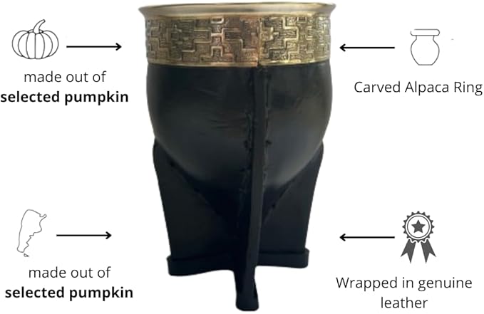 Mate Imperial Argentino, With Straw Tea Gourd Mug One Bombilla Mate (Straw), Wrapped Handmade Leather, Includes Premium Packaging(black)