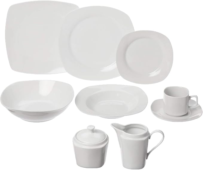 10 Strawberry Street 45-Piece Square Dinnerware Set, White
