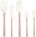 Tovolo Silicone Spatula with Wooden Handle Set of 5 Piece Silicone Kitchen Utensil Set Spoonula Jar Scraper Mini Spatula and Spoonula for Cooking Baking Mixing Folding White Cookware Set