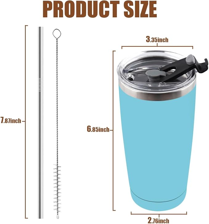 Amtidy 16 Pack 20oz Stainless Steel Tumbler with Lid, Powder Coated Vacuum Insulated Tumbler Cup, With straw and cleaning brushDouble Wall Coffee Tumbler, Powder Coated Travel Mug