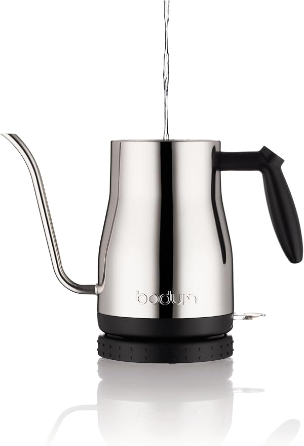 Bodum 34oz Bistro Gooseneck Electric Water Kettle, Pour Over Coffee & Tea, Polished Stainless Steel