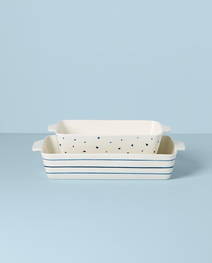 Lenox Blue Bay Dinnerware & Serveware Collection, Porcelain Tableware, Rectangular Baker Set, 2-Piece