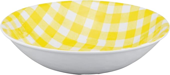 UPware 12 Piece Gingham Melamine Dinnerware Sets, Outdoor Dishes Set, Plates and Bowls Sets, Service for 4, Yellow