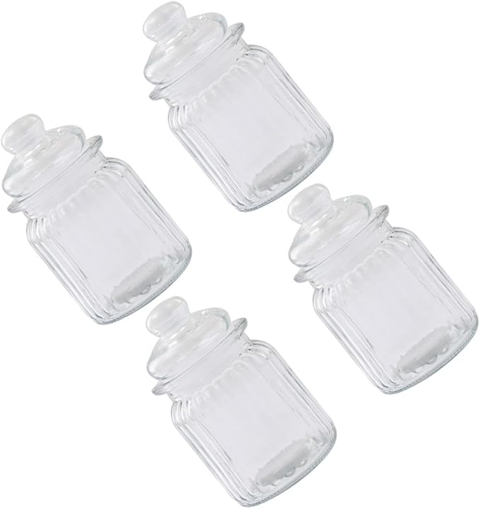 4pcs Glass Storage Bottles Food Prep Containers Canning Jars Airtight Storage Jars Pantry Boxes Lids