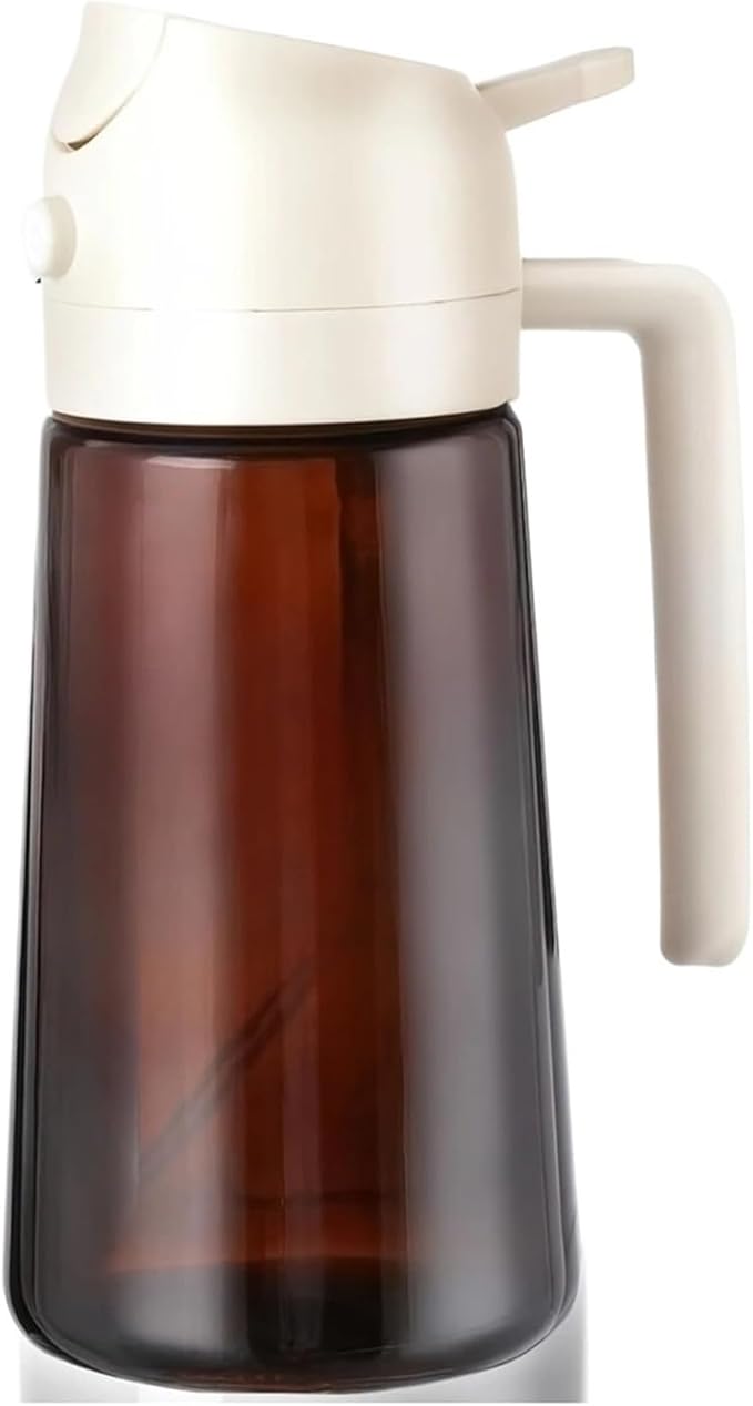 Oil Spray Bottle, 16oz/470ML Light Blocking Brown Oil Sprayer For Cooking 2 In 1 Dispenser Bottle For Kitchen Seasoning Tools,for Salad Making, Baking(White Lid)