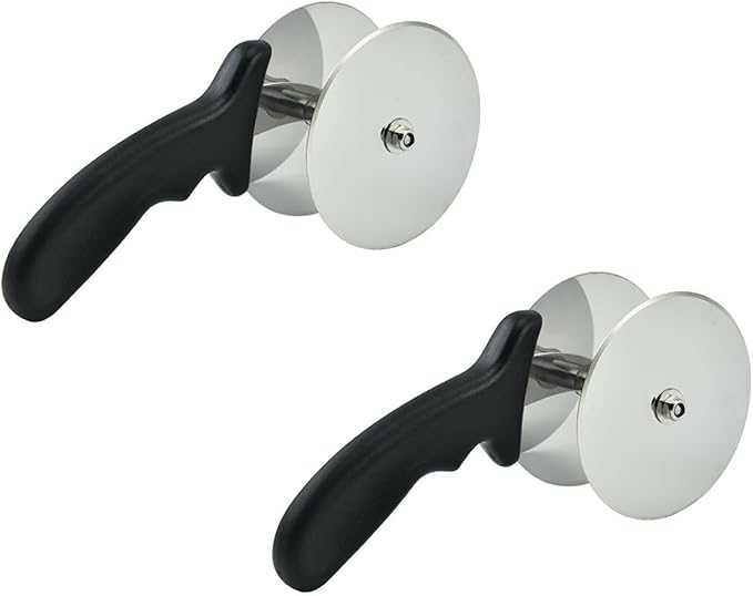 Stainless Steel Double Wheel Vegetable Cutter, Pizza Wheel With Sharp Blade For Cutting Shells, Pies, Cheese, with Built-in Finger Guard & Non-Slip Plastic Handle, Dishwasher Safe (2 pcs)
