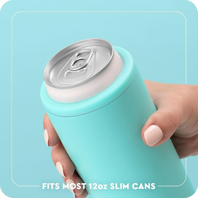 Swig Life Skinny Can Cooler, 12oz Insulated Slim Can Holder, Stainless Steel Cans Cooler, Covers for Tall Beer Bottles, Beach Accessories for Women (Saddle Stitch Cream)