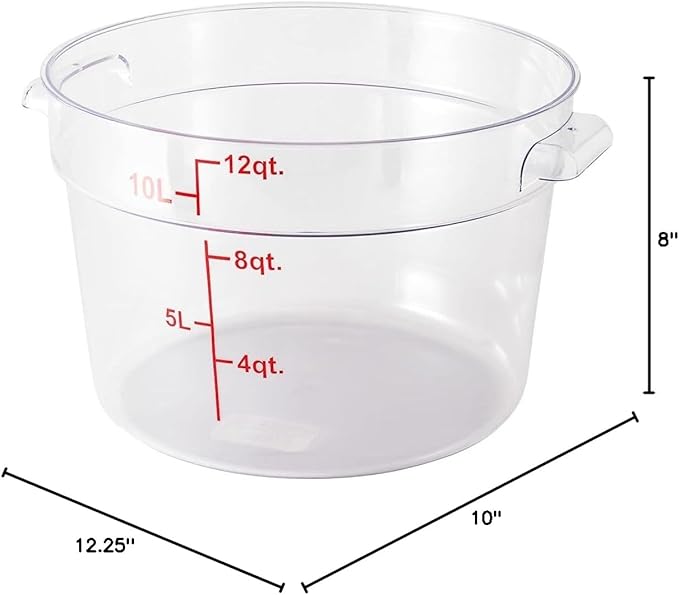 Soro Essentials- 12 qt. Polycarbonate Round Food Storage Container with Graduated Markings Clear Color- Stackable Storage Bin Food Container with Handle for Pantry Organizer Storage Kitchen Fridge
