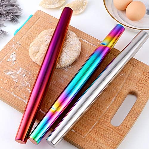 Buyer Star Rainbow rolling pin-15.8-inch Professional Rolling Pin Fondant, Dumplings, Cookies, Pizza Dough, Pasta, Pie Crust, Pastry - Metal French Rolling Pin Roller (NO.3)