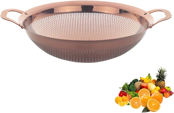 Stainless Steel Colander With Handle and Legs Drain Basket for Pasta, Spaghetti, Berry, Veggies, Fruits, Noodles, Salads, Fruit Colander Strainer Metal Rice Sieve Kitchen Utensils-Rose Gold