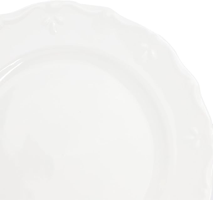 Elama Henryi 6 Piece Embossed Rim Detail Porcelain White Dinner Plate Set, Tableware Set, Serveware (6 Pc Dinner Plate)