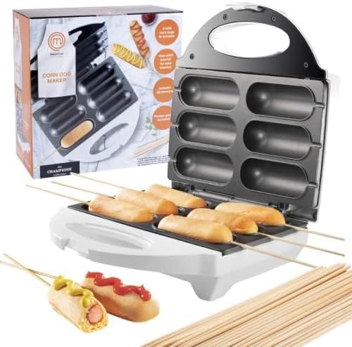 MasterChef Corn Dog Maker w 50 Skewers- Electric Nonstick Kitchen Baker- Fryer Machine Makes Hot Dogs, Cheese Mozzarella Sticks, Cake Pops, BBQ, Carnival Food, Apps & Parties- Fathers Day Gift for Dad
