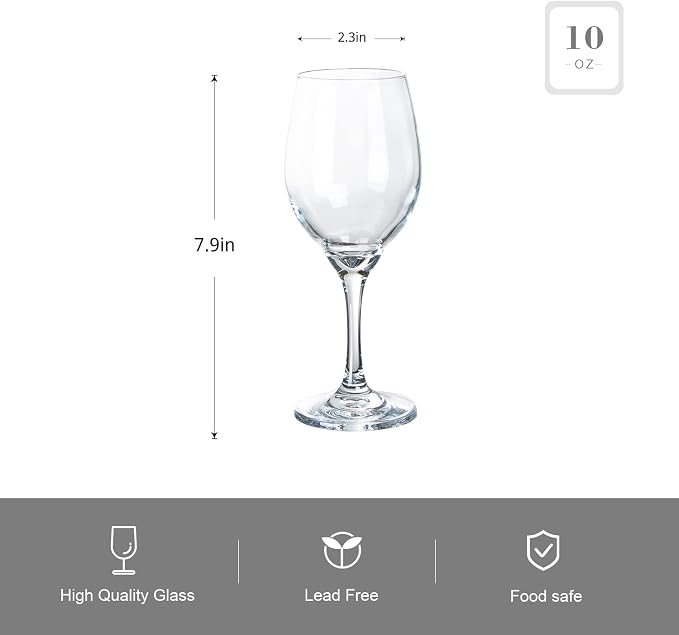 SUNNOW Vastto 10 Ounce Classic Crystal Wine Glass,for Home Dinning, Bar and Party,Set of 12