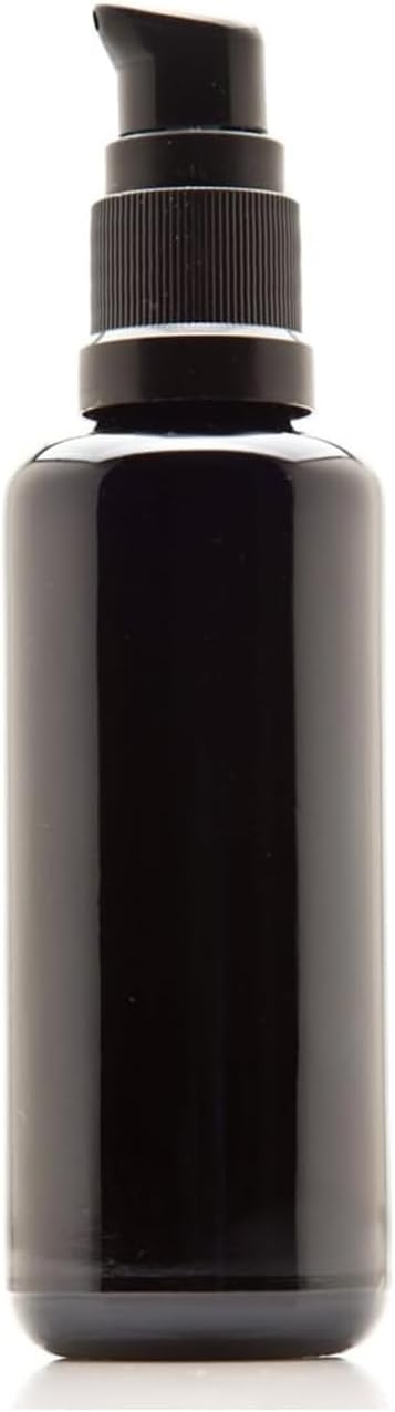 Infinity Jars 50 Ml (1.7 fl oz) Refillable Ultraviolet Black Glass Pump Bottles Leak-Proof Travel Containers for Toner, Sanitizer, Beard Oil, Hair Serum, Essential Oils